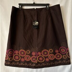 Axcess by Liz Claiborne MIDISkirt Womens 16 Brown Floral Embroidered Lightweight